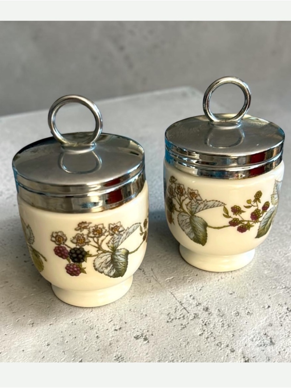 Vintage Signed Fine Porcelain Royal Worcester England Egg Coddler Set
